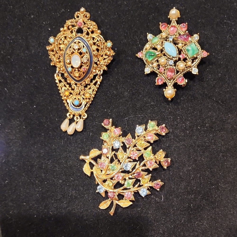 Vintage Gold and Multicolor Brooches